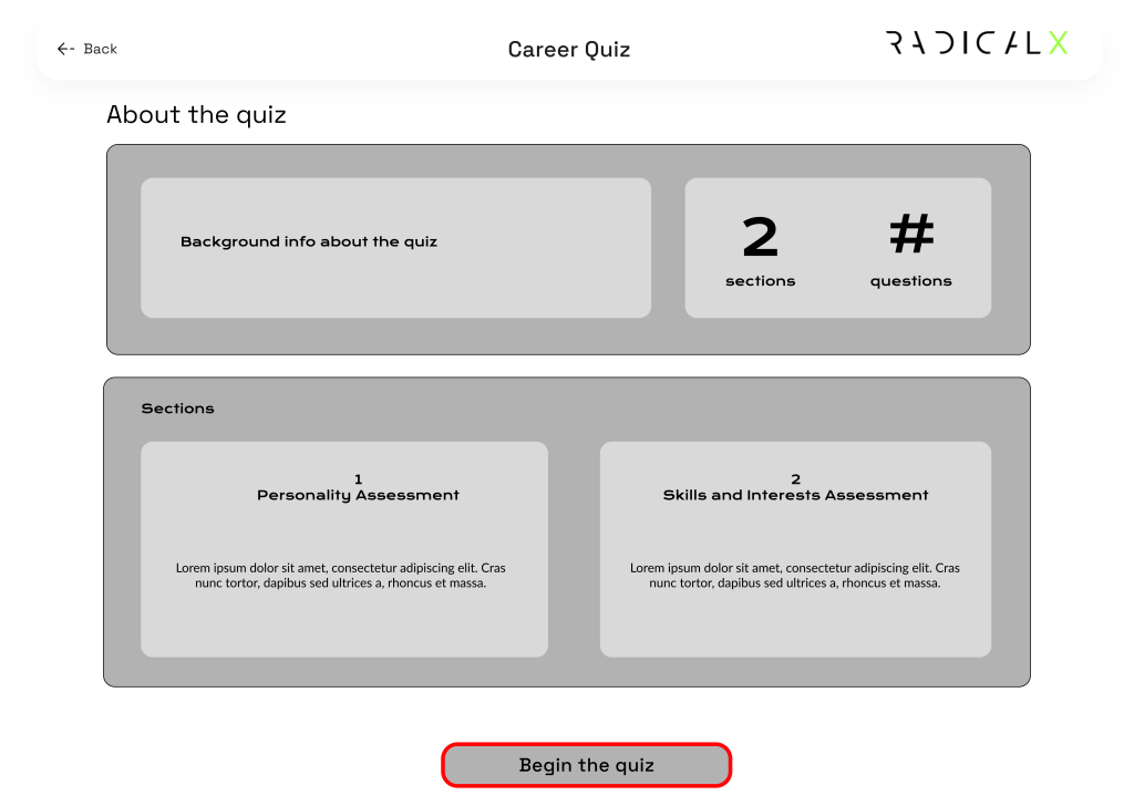 About- Career Quiz tab